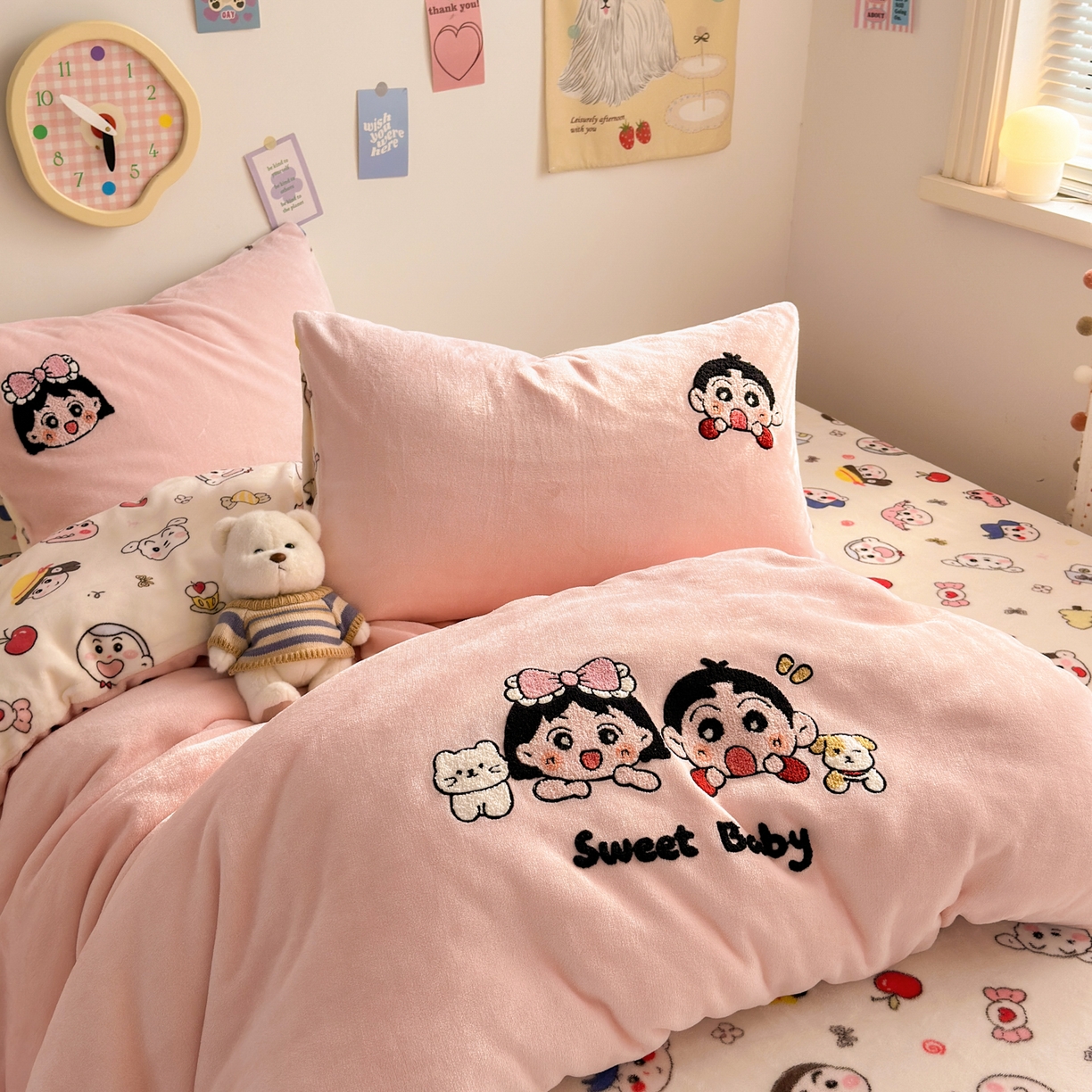 91家纺网 家纺一手货源 找家纺 三元色 2025新款牛奶绒绣花毛巾绣四件套 牛奶绒好伙伴