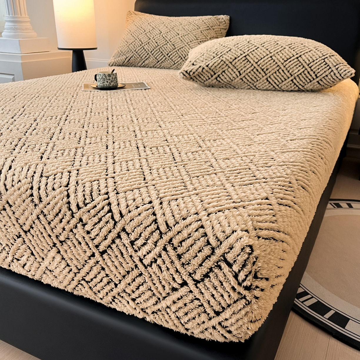 91家纺网 家纺一手货源 找家纺 欧邦 2025新款提花暖阳舒棉绒单床笠-梦境 梦境-米驼