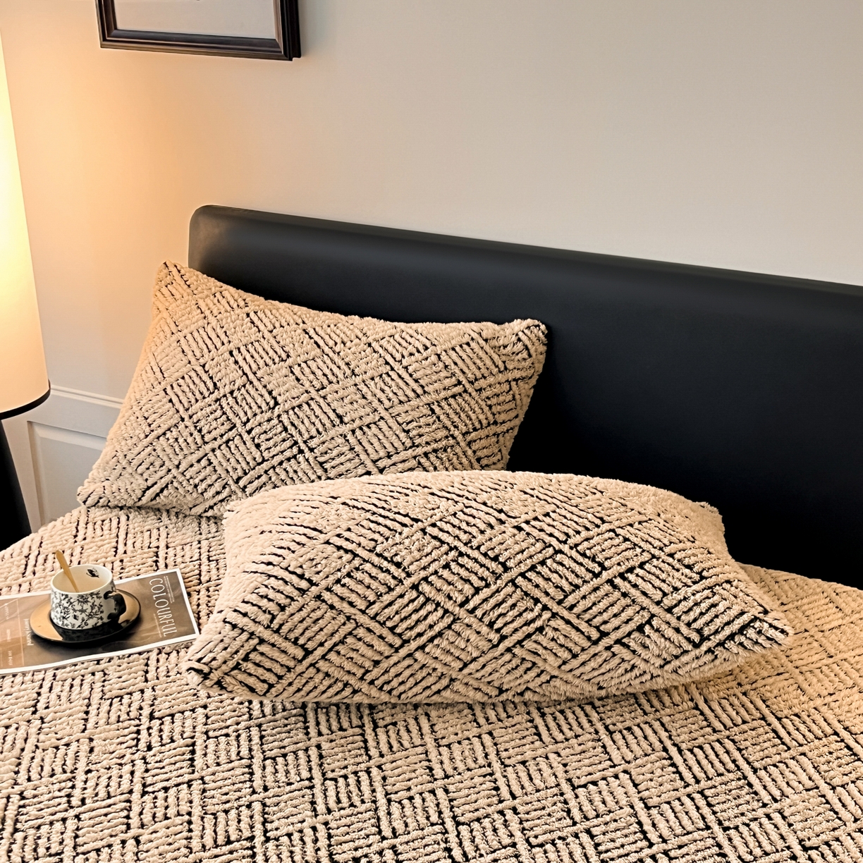 91家纺网 家纺一手货源 找家纺 欧邦 2025新款提花暖阳舒棉绒单床笠-梦境 梦境-米驼