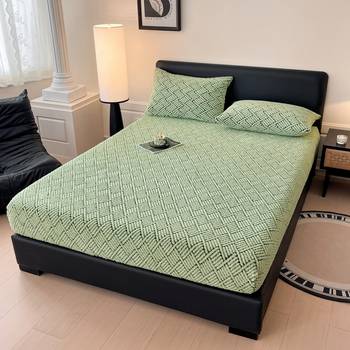 91家纺网 家纺一手货源 找家纺 欧邦 2025新款提花暖阳舒棉绒单床笠-梦境 梦境-桑绿