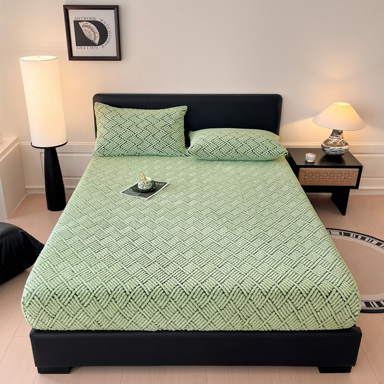 91家纺网 家纺一手货源 找家纺 欧邦 2025新款提花暖阳舒棉绒单床笠-梦境 梦境-桑绿