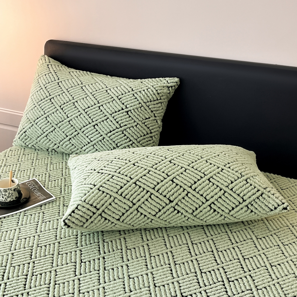 91家纺网 家纺一手货源 找家纺 欧邦 2025新款提花暖阳舒棉绒单床笠-梦境 梦境-桑绿