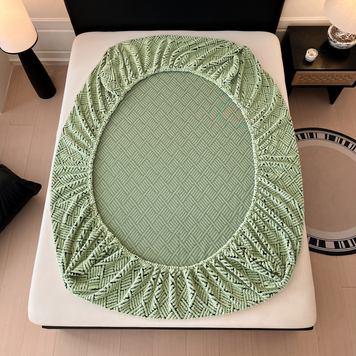 91家纺网 家纺一手货源 找家纺 欧邦 2025新款提花暖阳舒棉绒单床笠-梦境 梦境-桑绿