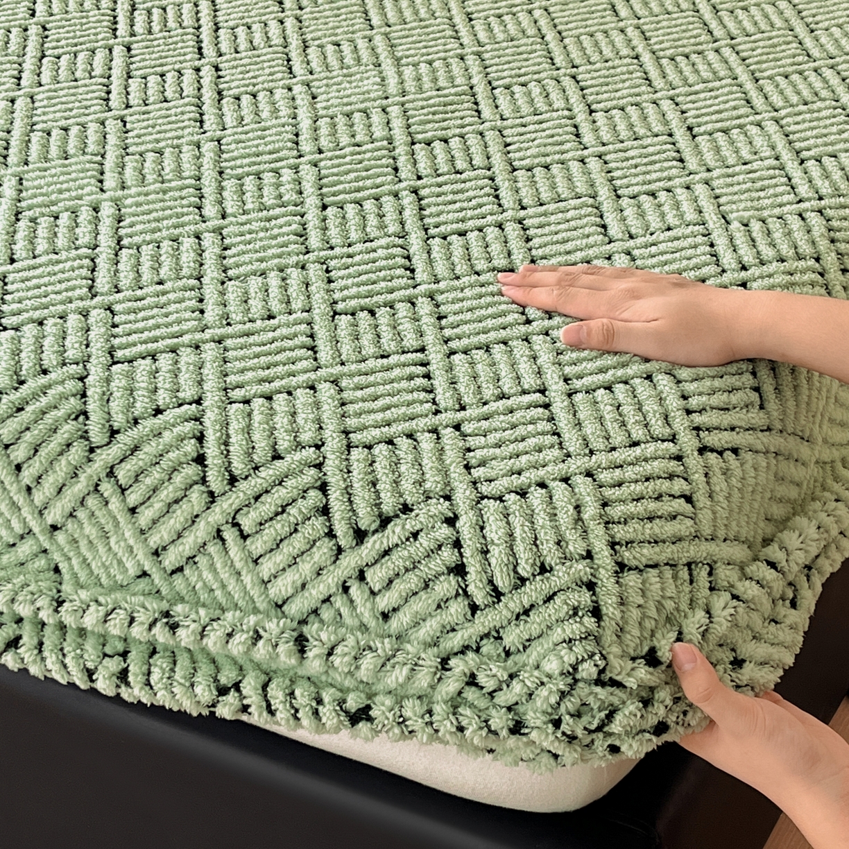 91家纺网 家纺一手货源 找家纺 欧邦 2025新款提花暖阳舒棉绒单床笠-梦境 梦境-桑绿