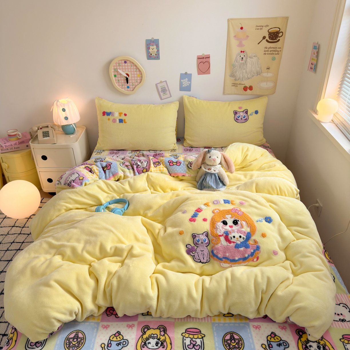 三元色 2025新款牛奶绒绣花毛巾绣四件套 牛奶绒甜心美少女