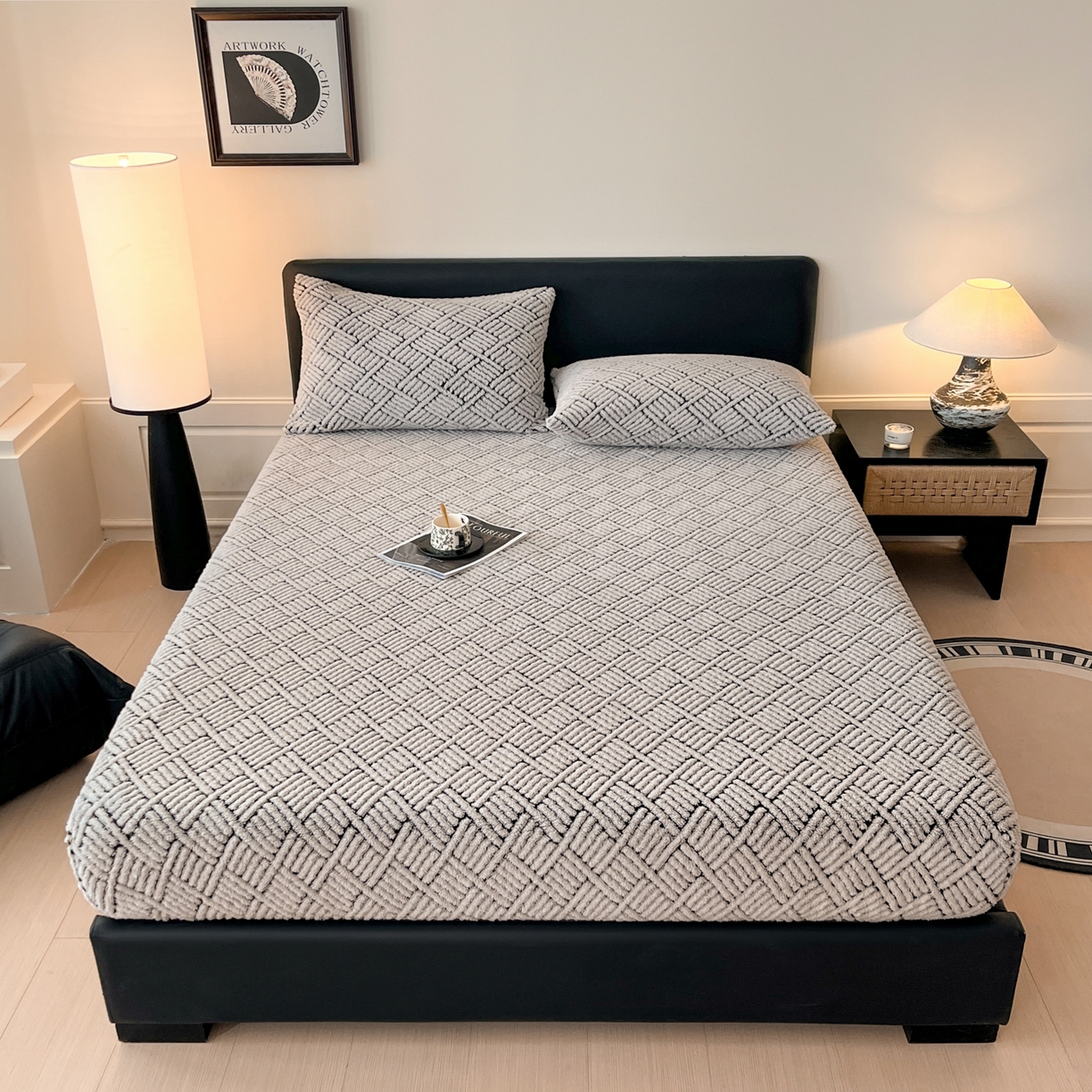 91家纺网 家纺一手货源 找家纺 欧邦 2025新款提花暖阳舒棉绒单床笠-梦境 梦境-雾灰