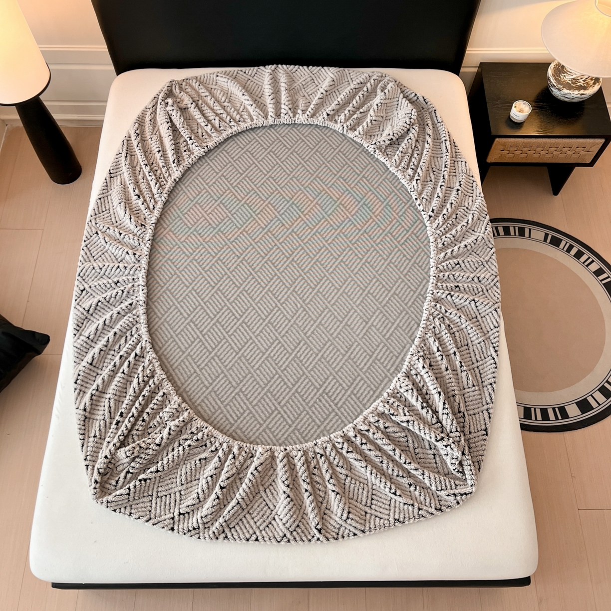 91家纺网 家纺一手货源 找家纺 欧邦 2025新款提花暖阳舒棉绒单床笠-梦境 梦境-雾灰