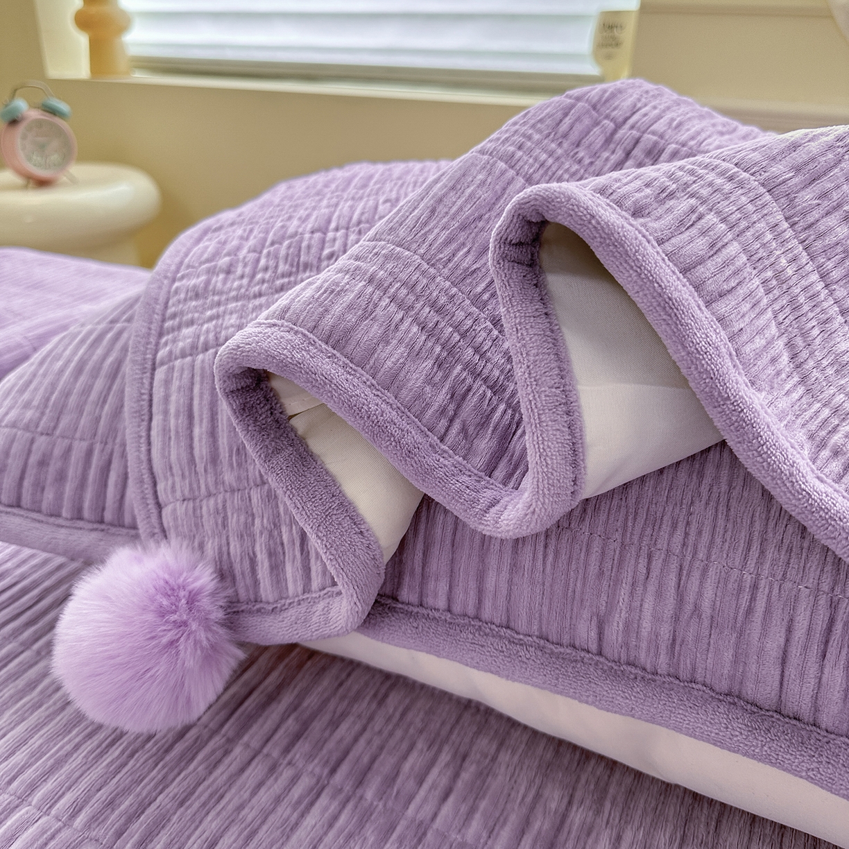 91家纺网 家纺一手货源 找家纺 （总）寐居家纺 2025新款婴儿皱皱绒纯色床盖三件套