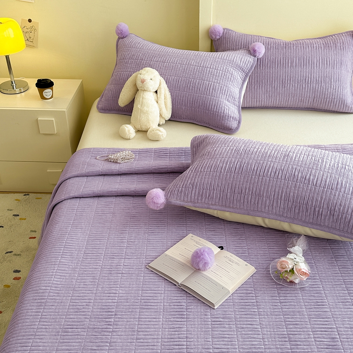 91家纺网 家纺一手货源 找家纺 （总）寐居家纺 2025新款婴儿皱皱绒纯色床盖三件套