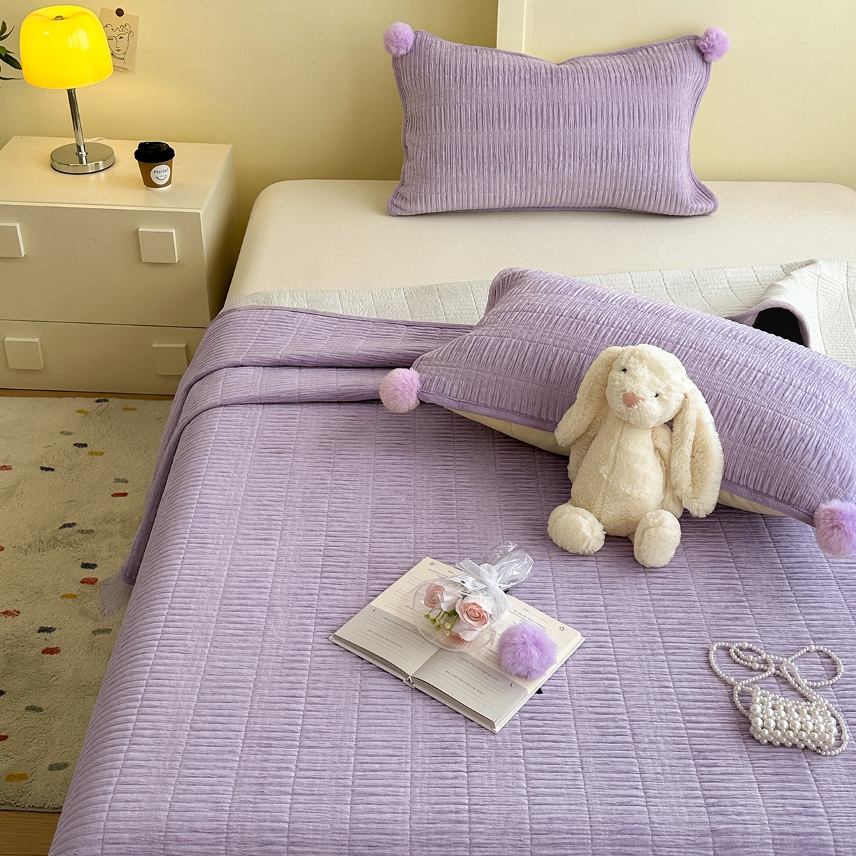 91家纺网 家纺一手货源 找家纺 （总）寐居家纺 2025新款婴儿皱皱绒纯色床盖三件套