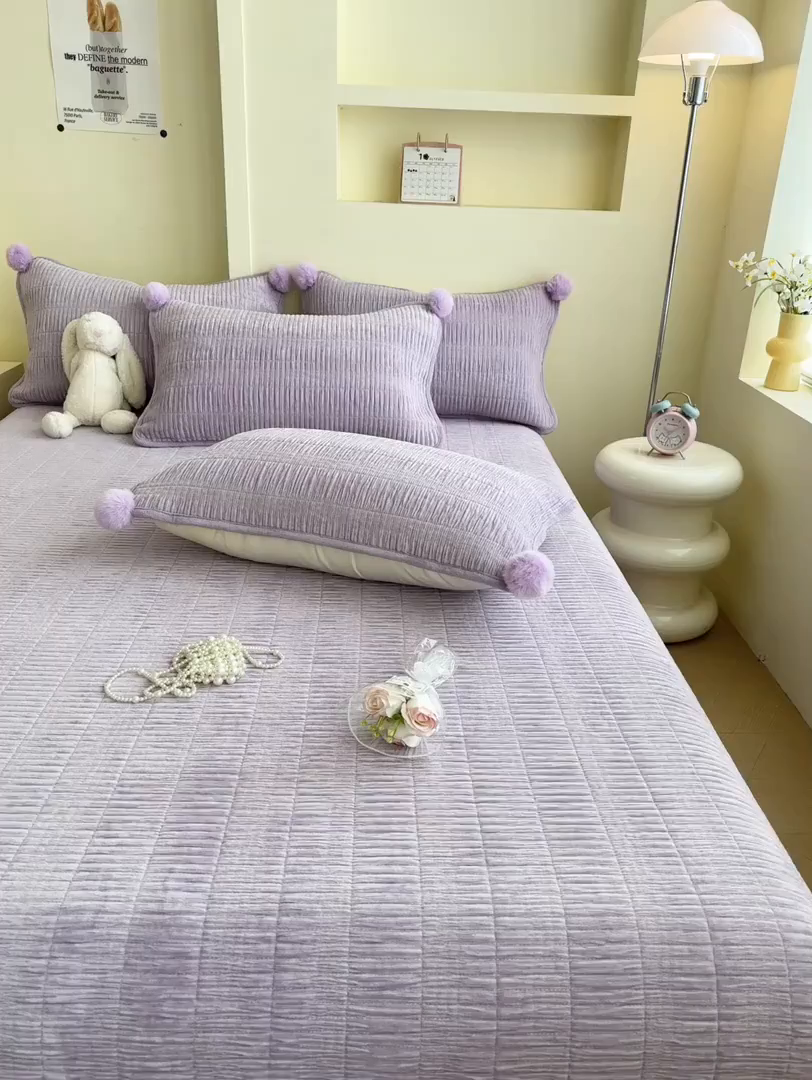 91家纺网 家纺一手货源 找家纺 （总）寐居家纺 2025新款婴儿皱皱绒纯色床盖三件套