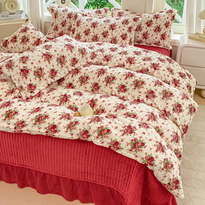 梦可莱家居 2025冬新款牛奶绒加厚保暖花边床盖四件套系列简单款 梨花落AA