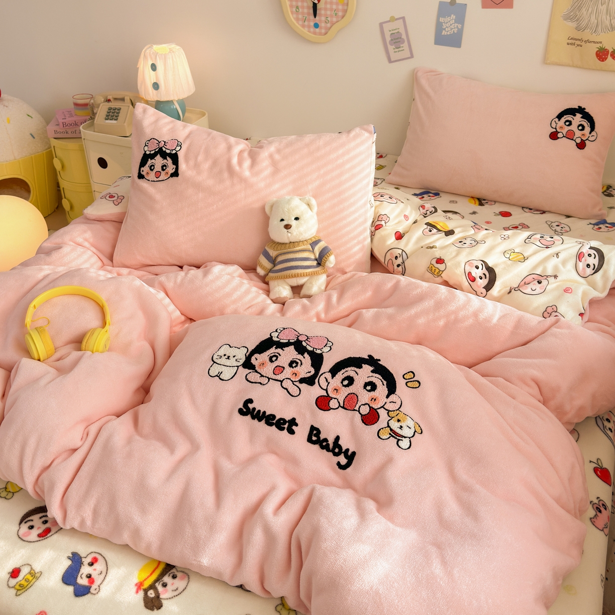 91家纺网 家纺一手货源 找家纺 （总）三元色 2025新款牛奶绒绣花毛巾绣四件套