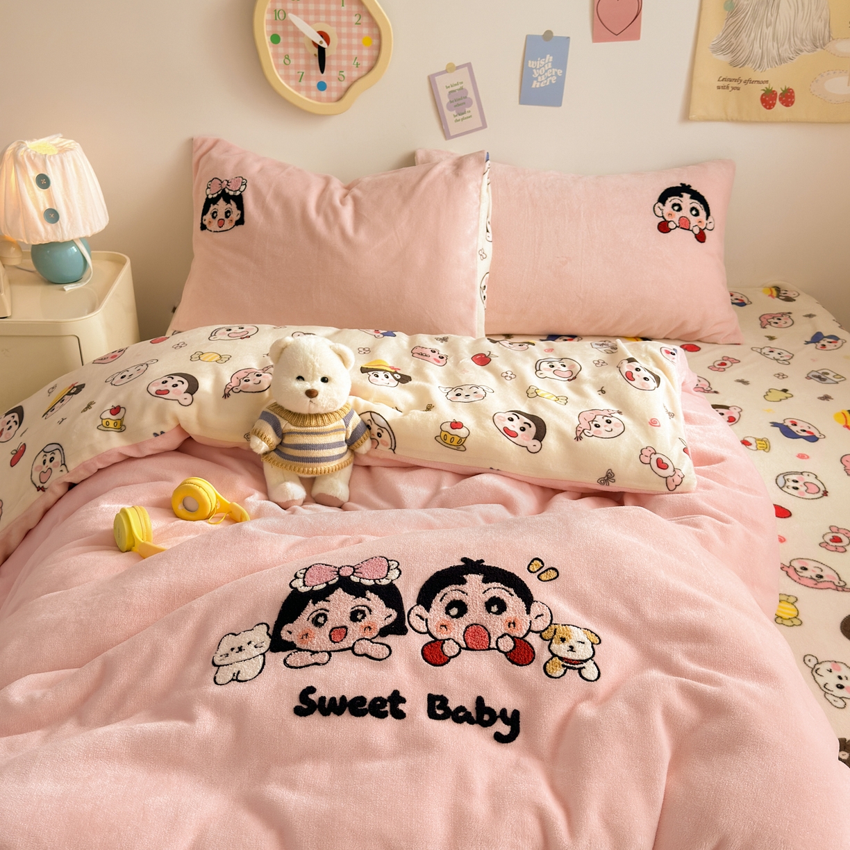 91家纺网 家纺一手货源 找家纺 （总）三元色 2025新款牛奶绒绣花毛巾绣四件套