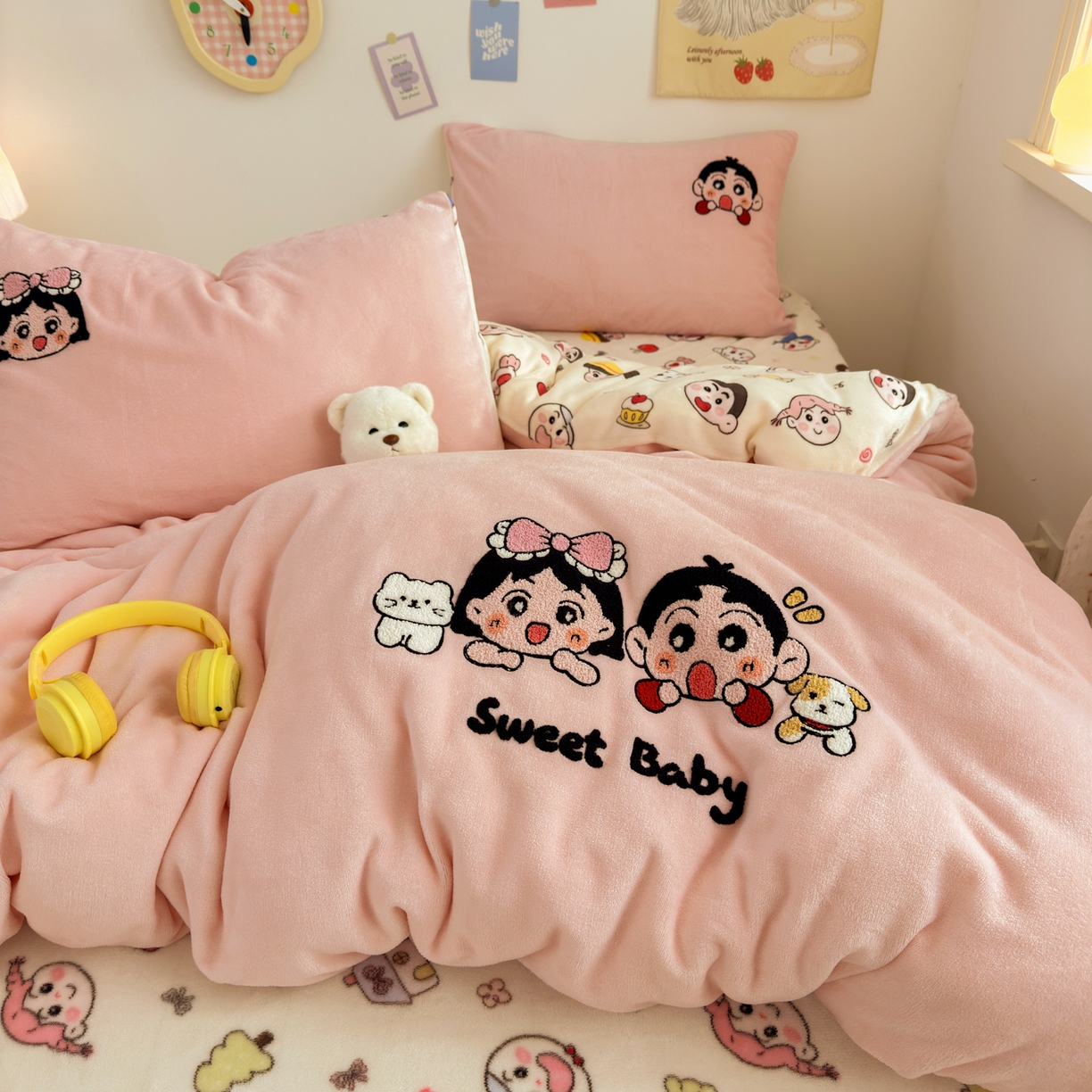 91家纺网 家纺一手货源 找家纺 （总）三元色 2025新款牛奶绒绣花毛巾绣四件套