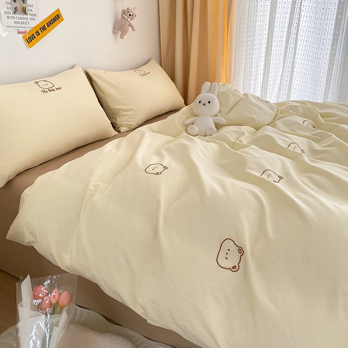 91家纺网 家纺一手货源 找家纺 琪格格纺织 2025新款40s全棉纯棉小熊绣花系列四件套 嘟嘟熊 卡其黄