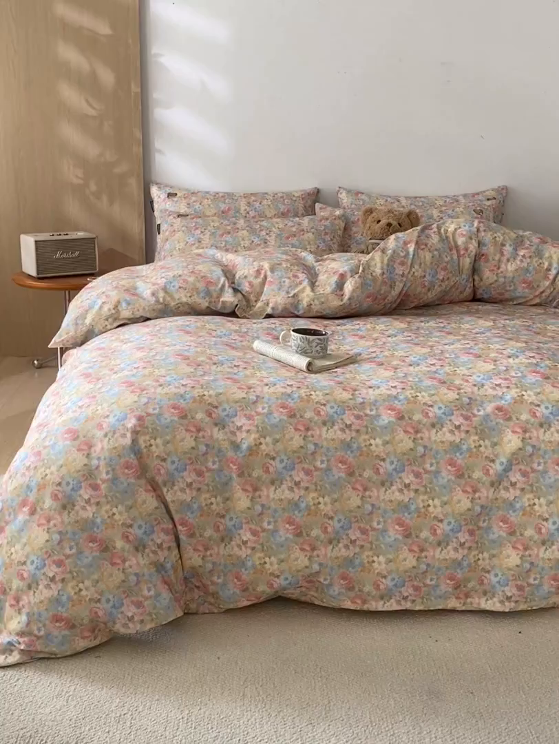 91家纺网 家纺一手货源 找家纺 （总）蓝邻家纺 2025新款全棉磨毛刺绣四件套-小熊油画风系列