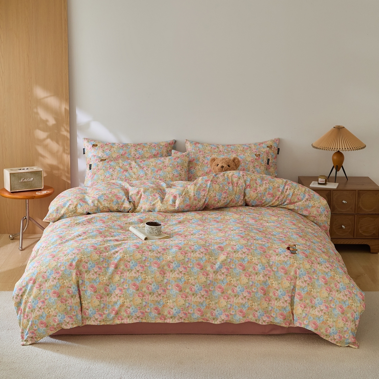 （总）蓝邻家纺 2025新款全棉磨毛刺绣四件套-小熊油画风系列