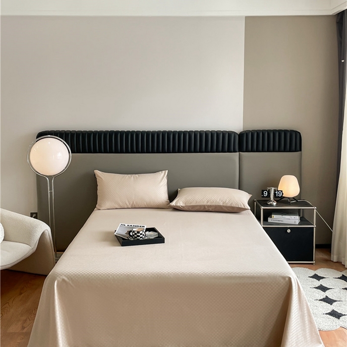 91家纺网 家纺一手货源 找家纺 琪格格纺织 2025新款60S长绒棉纯棉小方格单床单-单床笠 杏仁-60S新疆长绒棉