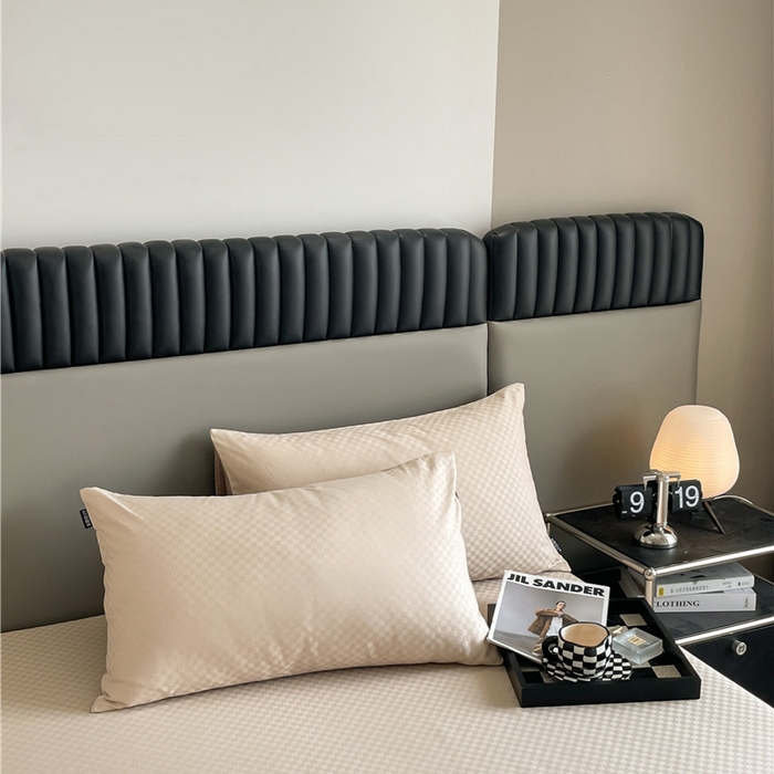 91家纺网 家纺一手货源 找家纺 琪格格纺织 2025新款60S长绒棉纯棉小方格单床单-单床笠 杏仁-60S新疆长绒棉