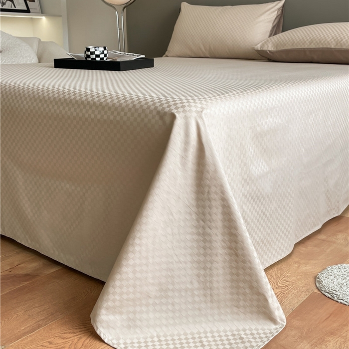 91家纺网 家纺一手货源 找家纺 琪格格纺织 2025新款60S长绒棉纯棉小方格单床单-单床笠 杏仁-60S新疆长绒棉