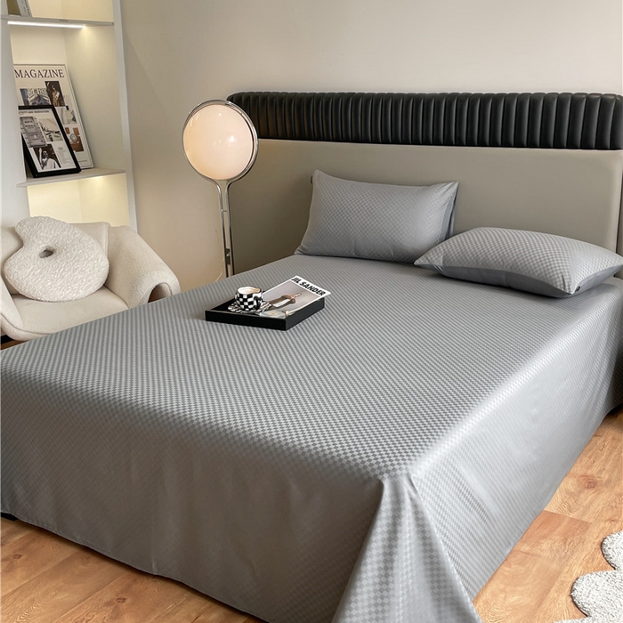 琪格格纺织 2025新款60S长绒棉纯棉小方格单床单-单床笠 高级灰-60S新疆长绒棉