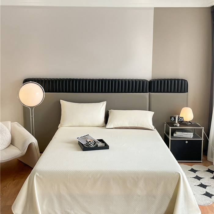 91家纺网 家纺一手货源 找家纺 琪格格纺织 2025新款60S长绒棉纯棉小方格单床单-单床笠 奶昔白-60S新疆长绒棉