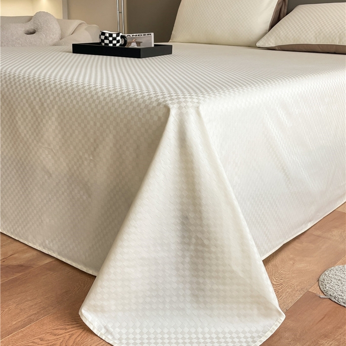 91家纺网 家纺一手货源 找家纺 琪格格纺织 2025新款60S长绒棉纯棉小方格单床单-单床笠 奶昔白-60S新疆长绒棉