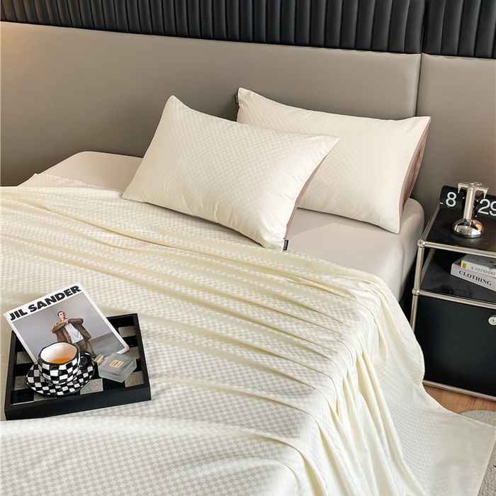 91家纺网 家纺一手货源 找家纺 琪格格纺织 2025新款60S长绒棉纯棉小方格单床单-单床笠 奶昔白-60S新疆长绒棉