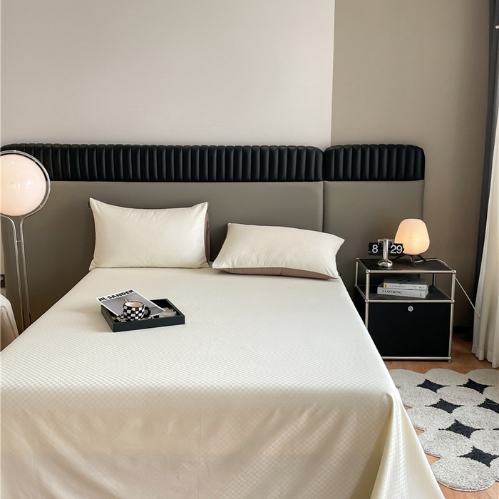 91家纺网 家纺一手货源 找家纺 琪格格纺织 2025新款60S长绒棉纯棉小方格单床单-单床笠 奶昔白-60S新疆长绒棉