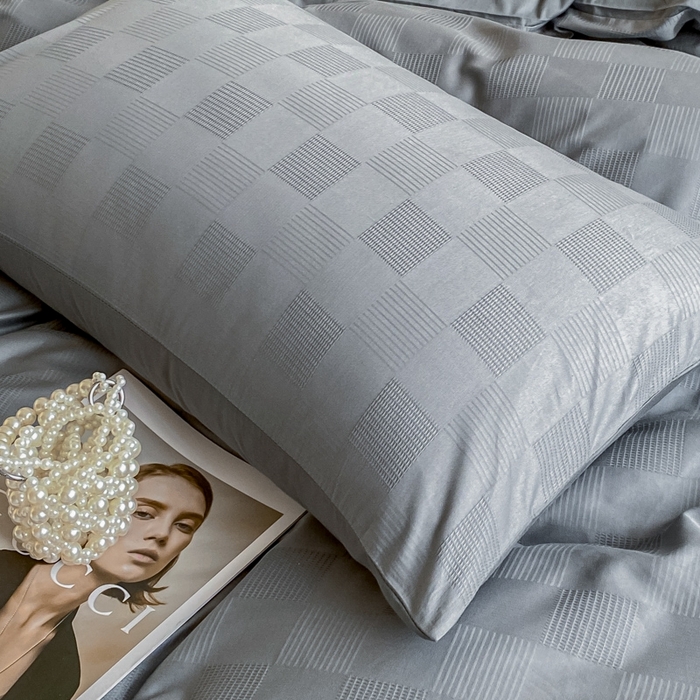 91家纺网 家纺一手货源 找家纺 琪格格纺织 2025新款60S长绒棉纯棉小方格四件套单被套 60长绒棉 简格深灰