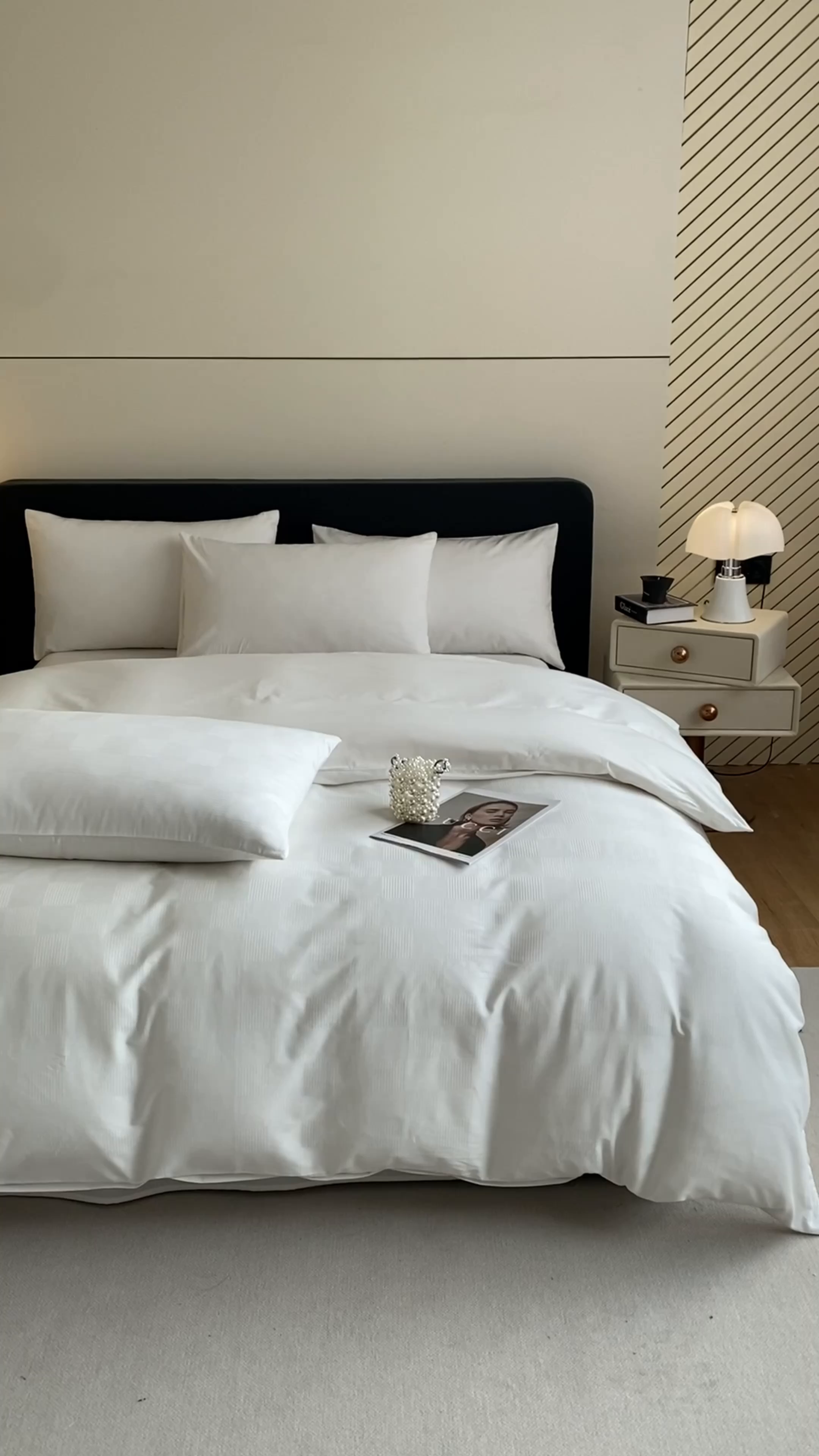 91家纺网 家纺一手货源 找家纺 琪格格纺织 2025新款60S长绒棉纯棉小方格四件套单被套 60长绒棉 简格本白