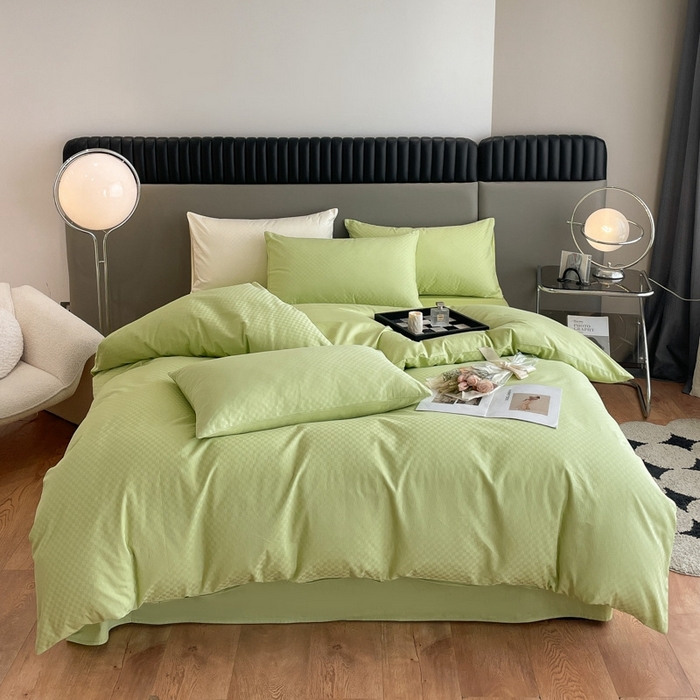 91家纺网 家纺一手货源 找家纺 琪格格纺织 2025新款60S长绒棉纯棉小方格四件套单被套 60长绒棉-纯果绿