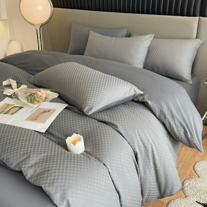 91家纺网 家纺一手货源 找家纺 琪格格纺织 2025新款60S长绒棉纯棉小方格四件套单被套 60长绒棉-高级灰