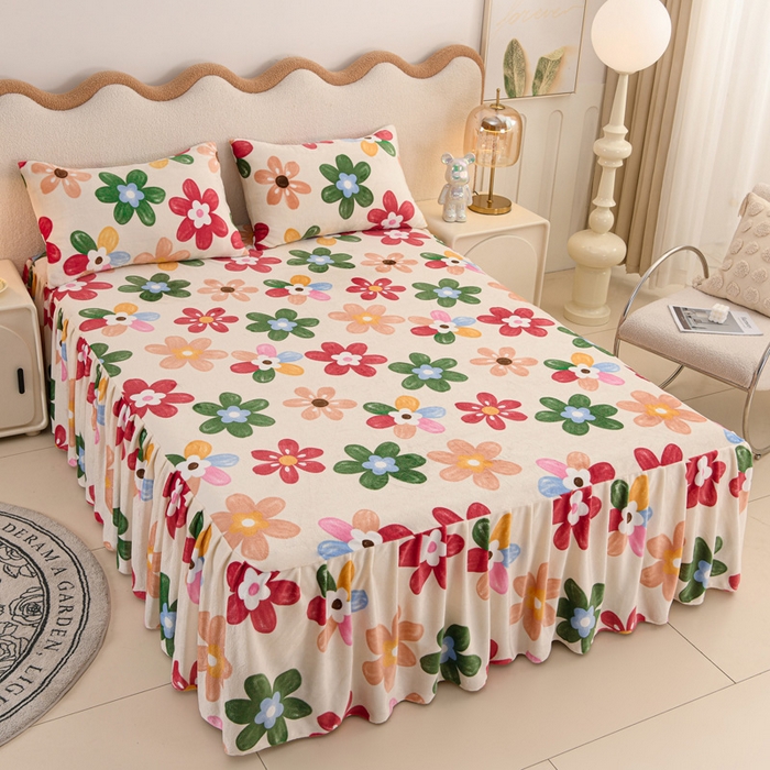 91家纺网 家纺一手货源 找家纺 （总）圣靓 2025新款高克重牛奶绒四件套印花床裙款