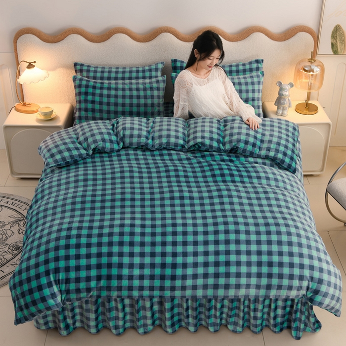 91家纺网 家纺一手货源 找家纺 圣靓 2025新款高克重牛奶绒四件套印花床裙款 海阔天空