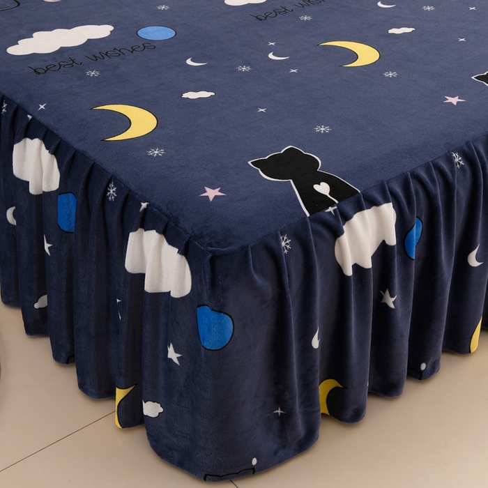 91家纺网 家纺一手货源 找家纺 圣靓 2025新款高克重牛奶绒四件套印花床裙款 晚安喵喵