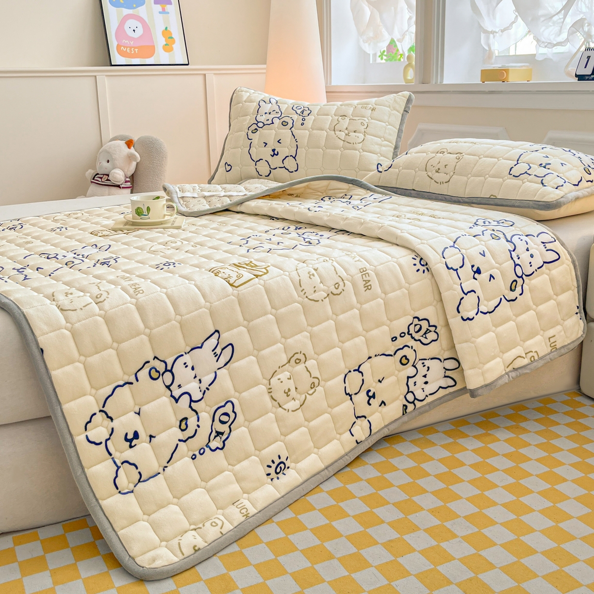 91家纺网 家纺一手货源 找家纺 （总）小叮当家纺仓储工厂店 2025新款牛奶绒夹棉印花床垫床护垫大床图