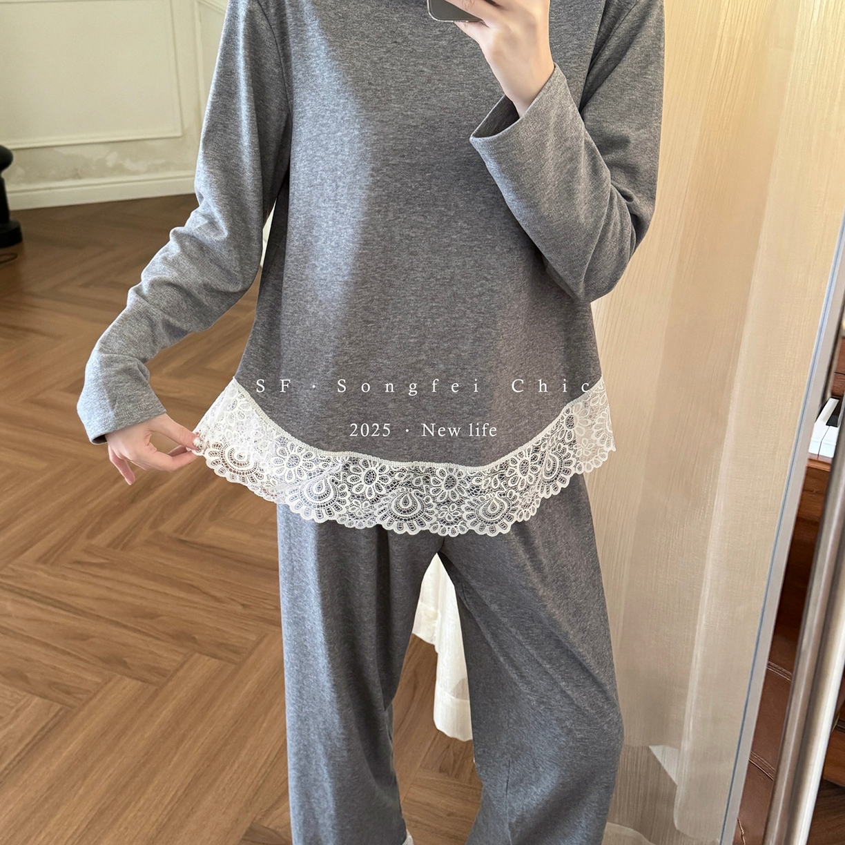 91家纺网 家纺一手货源 找家纺 （总）妍景家居生活馆 2025新款D-3726 简约蕾丝款圆领套装