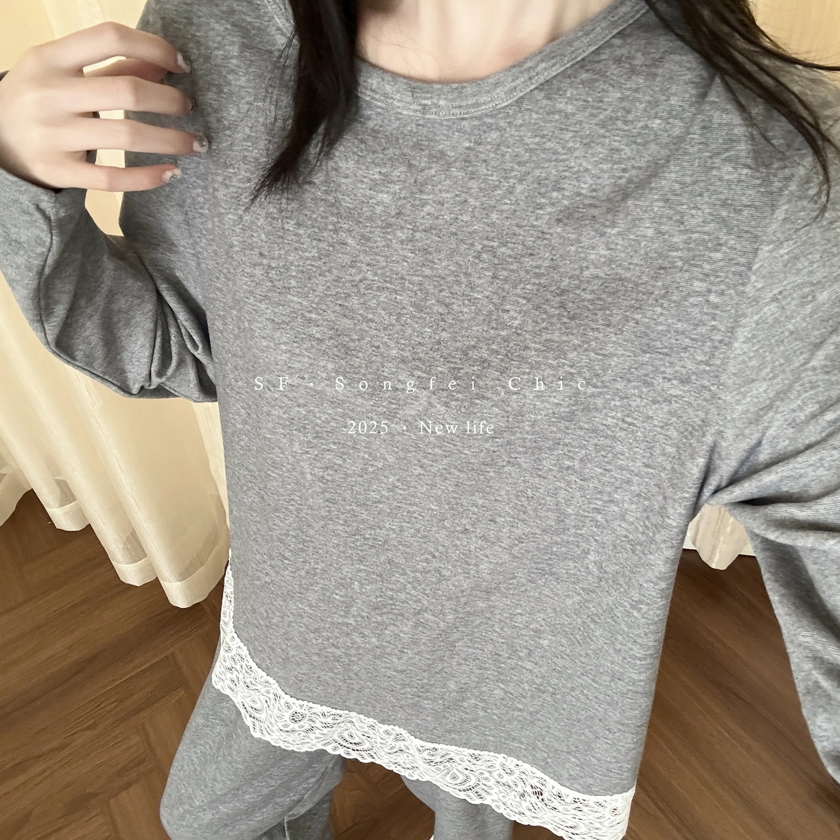 91家纺网 家纺一手货源 找家纺 （总）妍景家居生活馆 2025新款D-3726 简约蕾丝款圆领套装