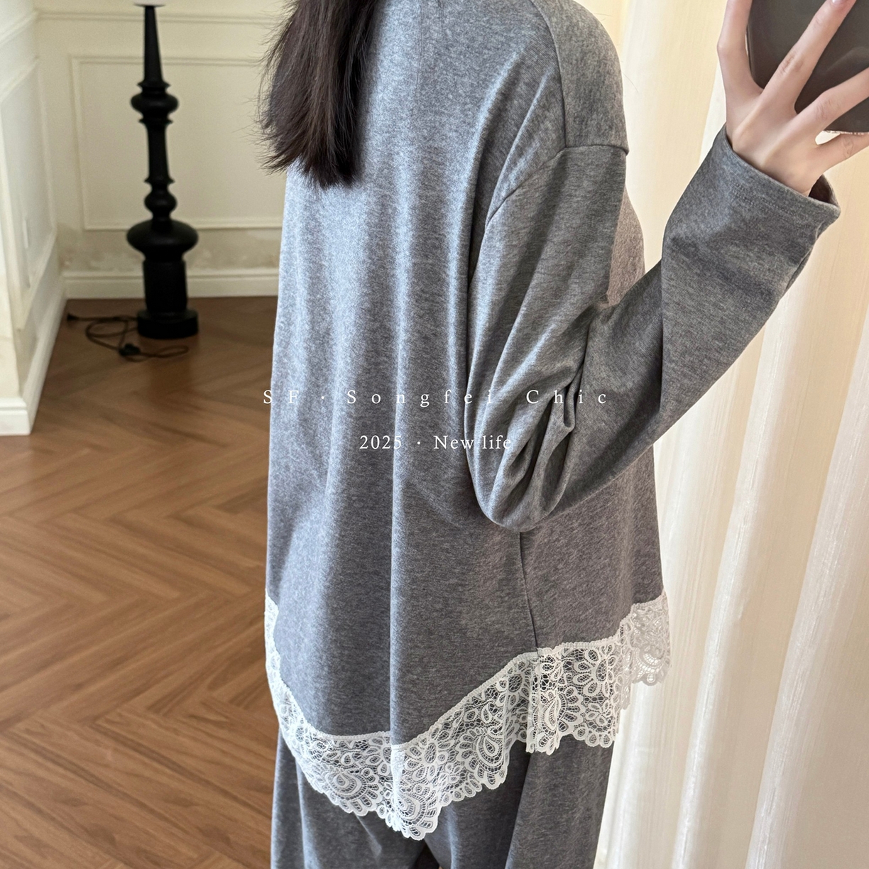 91家纺网 家纺一手货源 找家纺 （总）妍景家居生活馆 2025新款D-3726 简约蕾丝款圆领套装