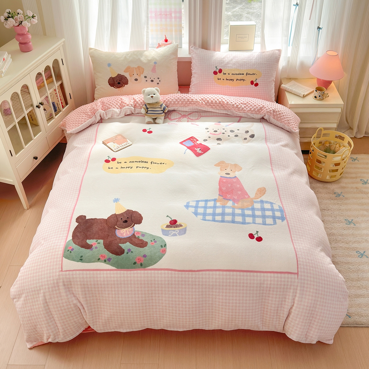 星期八 2025新款卡通大版牛奶绒豆豆绒数码印花四件套 油画小狗