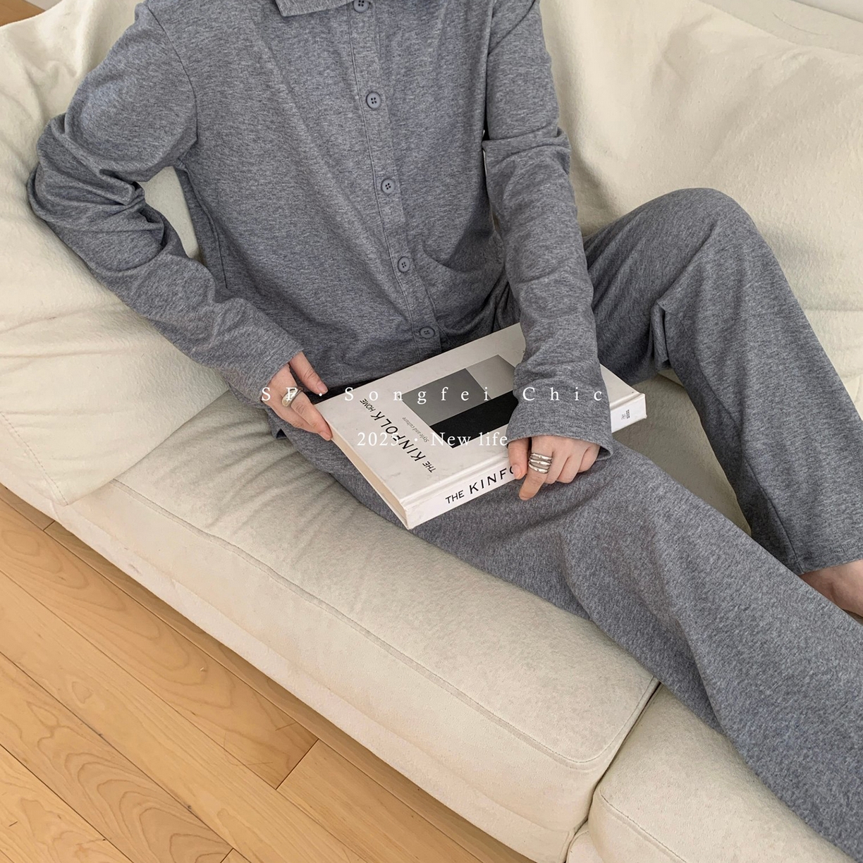 （總）妍景家居生活館 2025新款D-3729 簡約高領紐扣萊賽爾套裝