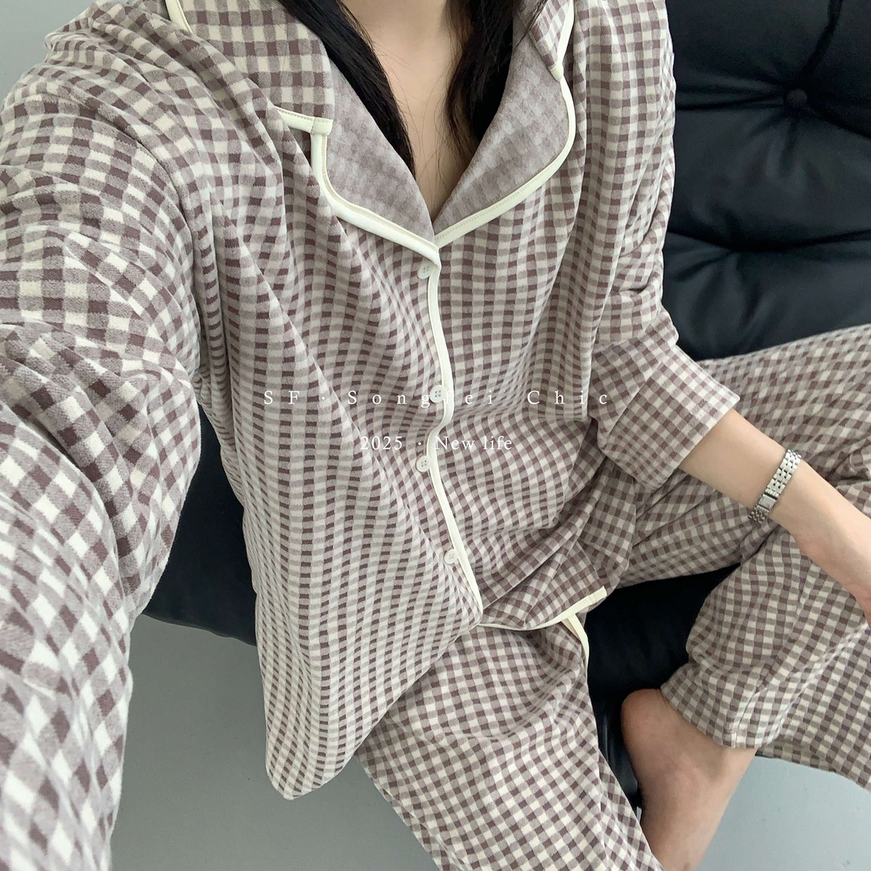 91家纺网 家纺一手货源 找家纺 （总）妍景家居生活馆 2025新款D-3732 复古翻领简约格子款