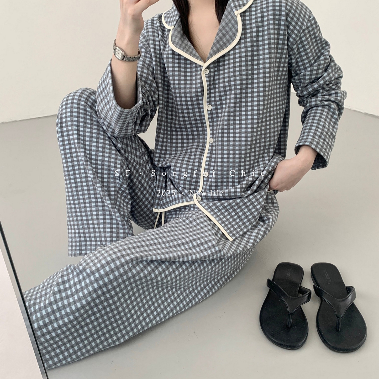 91家纺网 家纺一手货源 找家纺 （总）妍景家居生活馆 2025新款D-3732 复古翻领简约格子款