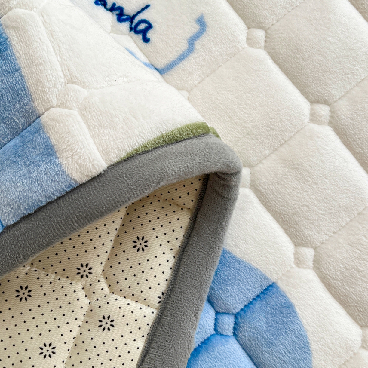 91家纺网 家纺一手货源 找家纺 小叮当家纺仓储工厂店 2025新款牛奶绒夹棉印花床垫床护垫大床图 绒床垫-熊猫乐园蓝色