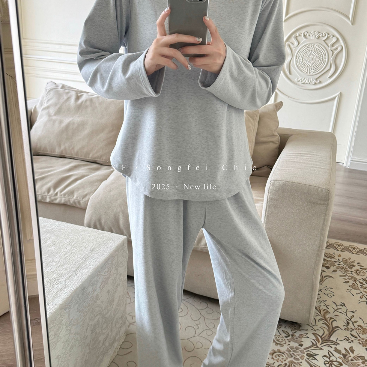 91家纺网 家纺一手货源 找家纺 妍景家居生活馆 2025新款D-3734 自带胸垫款纯色圆领款 盐水蓝