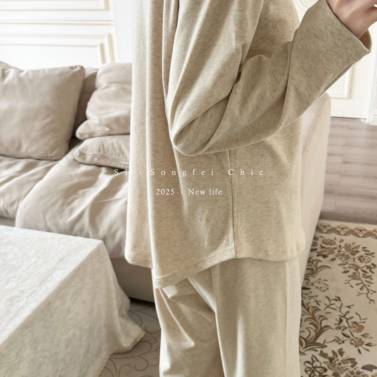 91家纺网 家纺一手货源 找家纺 （总）妍景家居生活馆 2025新款D-3734 自带胸垫款纯色圆领款