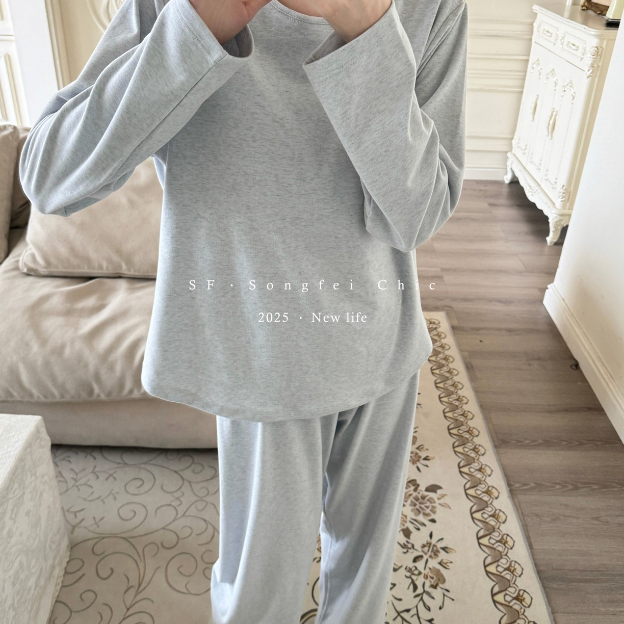 91家纺网 家纺一手货源 找家纺 妍景家居生活馆 2025新款D-3734 自带胸垫款纯色圆领款 盐水蓝