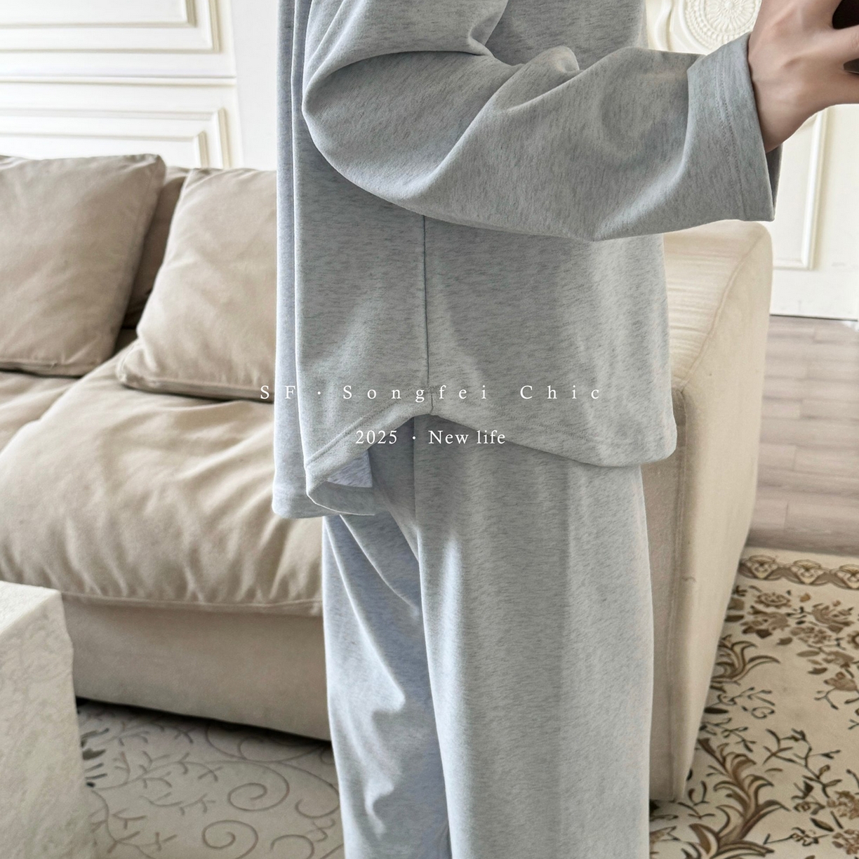 91家纺网 家纺一手货源 找家纺 妍景家居生活馆 2025新款D-3734 自带胸垫款纯色圆领款 盐水蓝